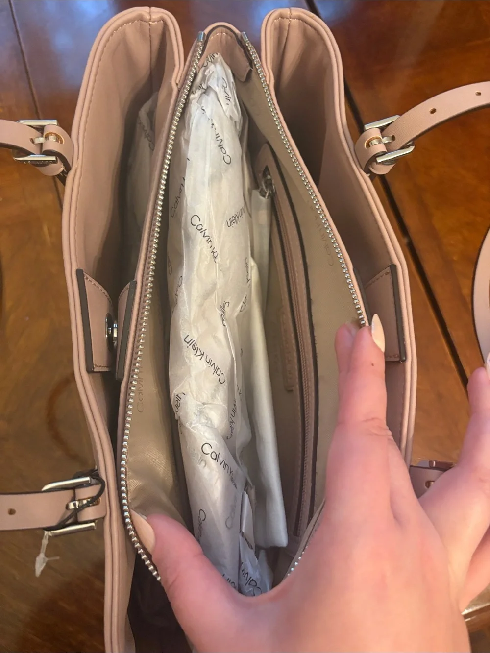 NEW WITH TAGS: Calvin Klein Mauve Pink Leather-Look Tote
